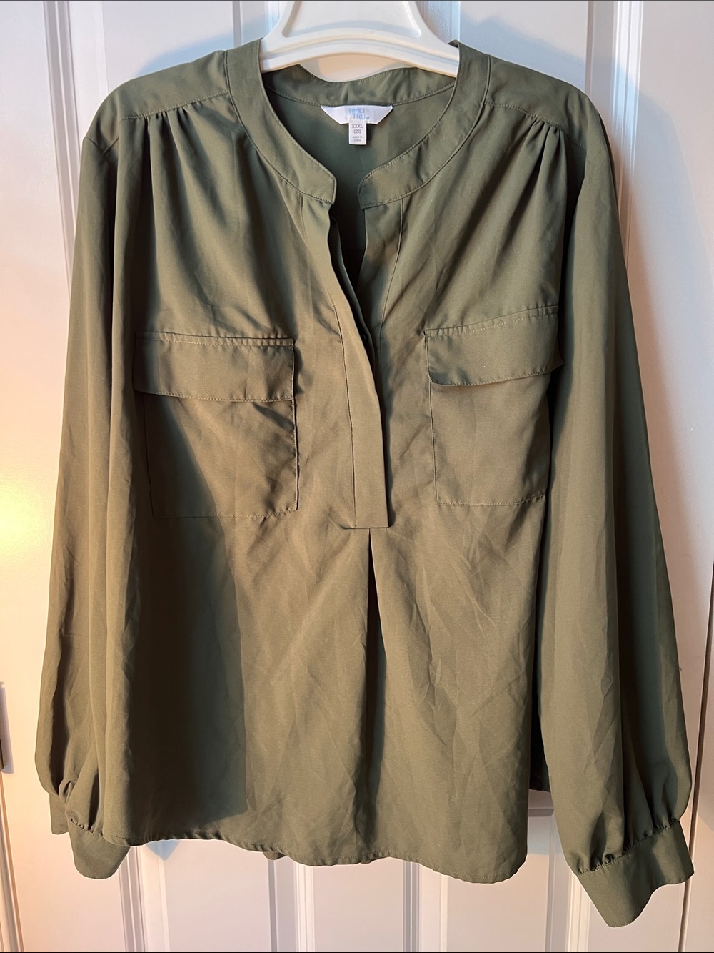 Time and Tru XXL (22) Olive Green Women's Pullover Blouse - Long-Sleeve New Tag